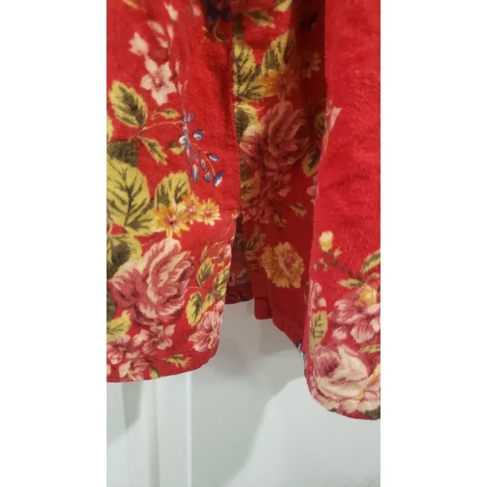 VINTAGE Talbots Intimates Red Floral Capiz Button Sleep Top‎ Size Medium